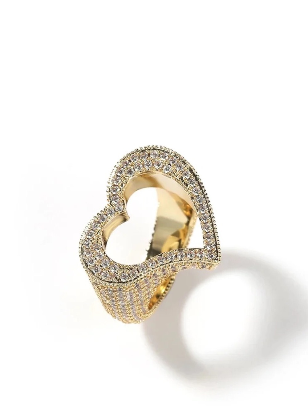 Gold Heart Pavé Statement Ring size 8